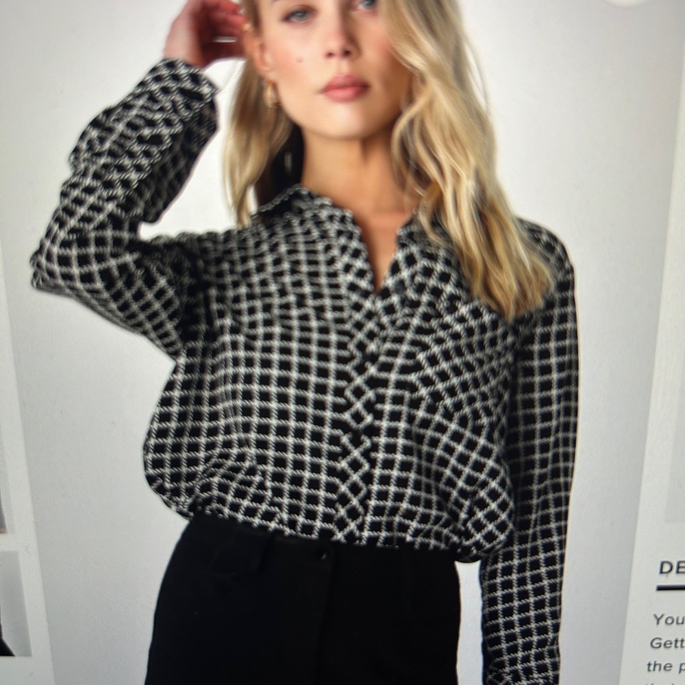 Lulus Go Getter Energy Black Grid Print Long Sleeve Button UpTop